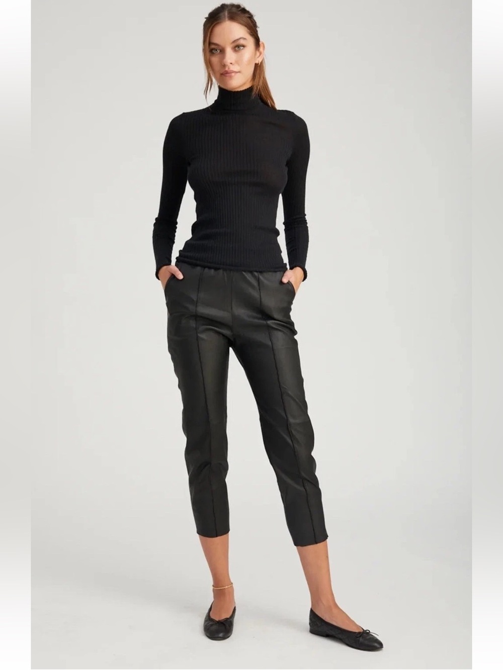 SPRWMN Black Leather Joggers Pants M USA Made Luxury Leather Sweatpants Tapered